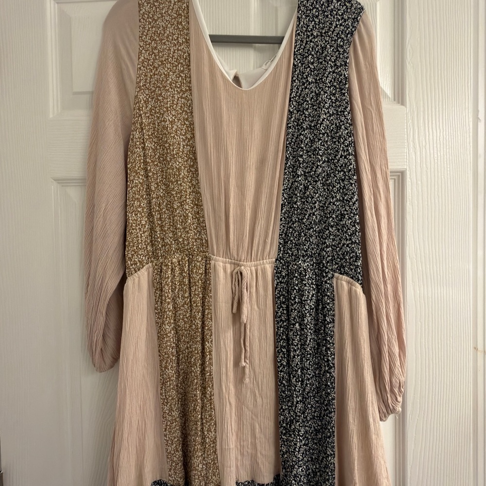 Chic Soul Asymmetrical Dress in Black, Cream, and Tan